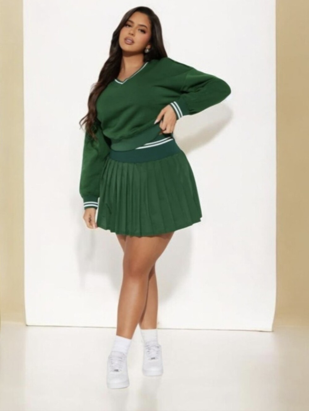 #K125 Green Pleated Mini Skort - Women's Casual Tennis Style